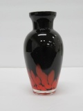 Black and orange Czech art glass vase, 5 3/4