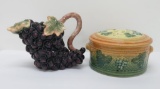 Grape pitcher and covered round dish, grapes