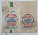 Two cloth Badger Seed sacks, 28