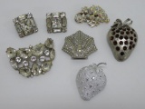 Vintage pins and earrings, one marked sterling