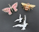 Three figural animal pins