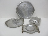 Four pieces of vintage Rodney Kent designer aluminum serving pieces