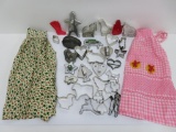 31 vintage cookie cutters and 2 vintage 1/2 aprons