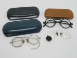 Three pair of vintage glasses with cases