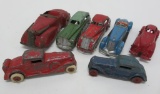 seven metal cars, Tootsie Toy and Manoil, tin and die cast