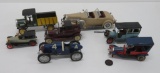 Seven plastic model cars, trucks and race car, 4