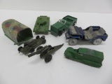 Seven army vehicle toys, metal and plastic, 4