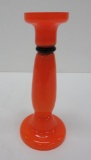 Orange Deco Art glass candlestick, 8 1/2