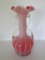 Lovely case glass two handled vase, hand blown, 9