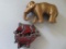 Two miniature cast metal paperweights, elephant and sailing ship, 2