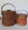 Two wood covered buckets, 10