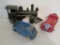 Three vintage toys, cast iron engine, Hubley and Barclay