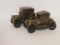 Two metal Banthrico automobile banks with advertising, 5