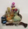 Assorted vintage perfumes and dresser mirror
