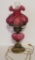 Cranberry glass table lamp, works, 19