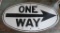 Metal painted oval One Way sign, 30