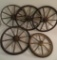5 Wooden spoke wheels, 10