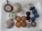 Interesting trinket lot, clock buttons, cane tops, picture hangers and parts