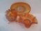 Three pieces of carnival glass, marigold, Windmill, sailboat and roses