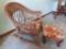 Wicker doll rocker and upholstered footstool