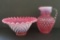 Cranberry glass hobnail bowl and cream pitcher
