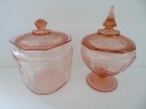 Princess pink depression glass covered candy dish and covered biscuit jar