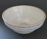 Blue and Pink banded stoneware bowl, 8