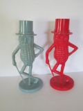 Blue and Red plastic Mr Peanut banks, 8