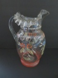 Ruffled edge lemonade pitcher, hand painted, 9 1/2