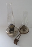 Two vintage bracket oil lamp, nickel plated Aladdin and glass with metal holder