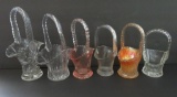 Six colored and clear miniature baskets, 6