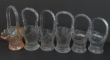 Six miniature glass baskets, 5