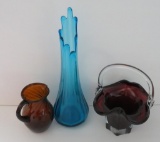 Ruby, blue and brown MCM art glass