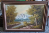 Signed oil on canvas Mountain scene, framed, sight sixe 24