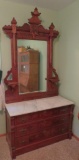 Beautiful Ornate marble and walnut dresser with carved mirror