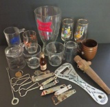 Barware lot with glasses and bottle openers