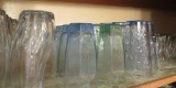 Assorted glasses, clear, blue and green, FUN summer glasses, about 29 pieces