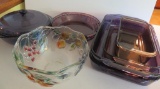 Purple and blue glass Pyrex and fruit bowl