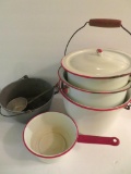 Assorted red and white enamel