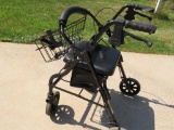 Nova rolling walker with seat and storage, with folding reacher and straight cane