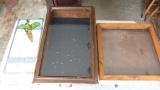 Two table top display cases and decaled pheasant glass