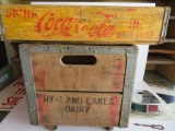 Coca Cola and Hy-Land Lakes Dairy boxes with Bowman Dairy opener