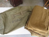 Three army blankets and William Spredemann duffle bag, US Army