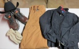 Fur Felt Cowboy hat, duck cloth bibs, jacket, and hiking boots