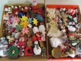 Two boxes of assorted Christmas ornaments, some homemade