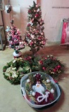Lovely Christmas lot with three wreaths, and two lighted small trees