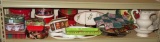 Christmas cookie tins, cake plates and servers, holiday decorations