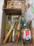 Wood working lot with dowels, biscuits and turning chisels / gauges