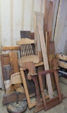 LARGE Wooden furniture parts lot, chair parts, stool tops, some carvings, and more