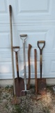 Long handle garden tools, shovels, rakes, ax and maul